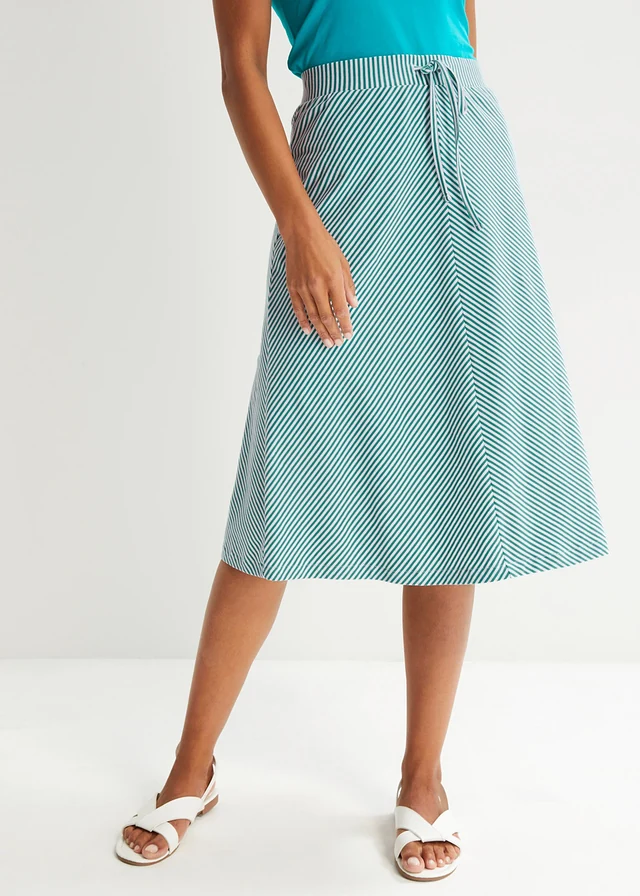 Jersey rok met strepen, knielang • dennengroen-wit gestreept • product-page.page-title-suffix