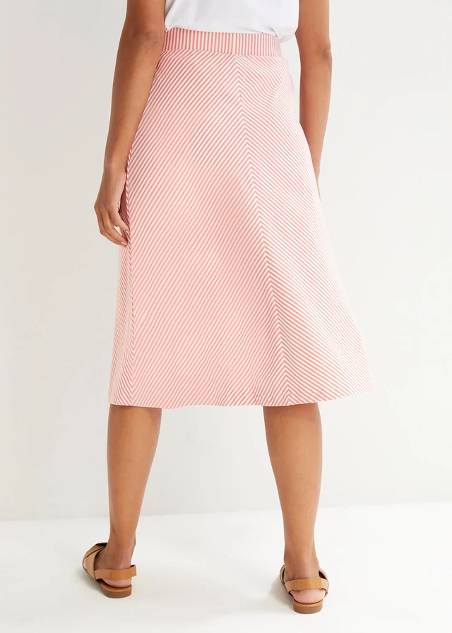 Jupe en jersey à rayures, longueur genou, Couleur: corail fumé/blanc rayé