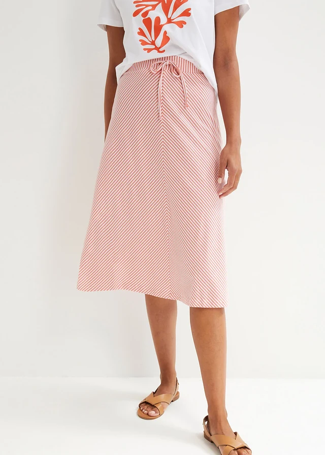 Jupe en jersey à rayures, longueur genou, Couleur: corail fumé/blanc rayé