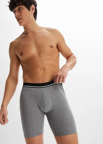 Długie bokserki, dopasowany fason, z bawełną (3 pary) • ciemnoniebieski+niebieski jeans+szary melanż • sklep bonprix