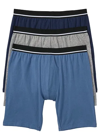 Lot de 3 boxers longs, Couleur: gris chiné/bleu foncé/bleu jean