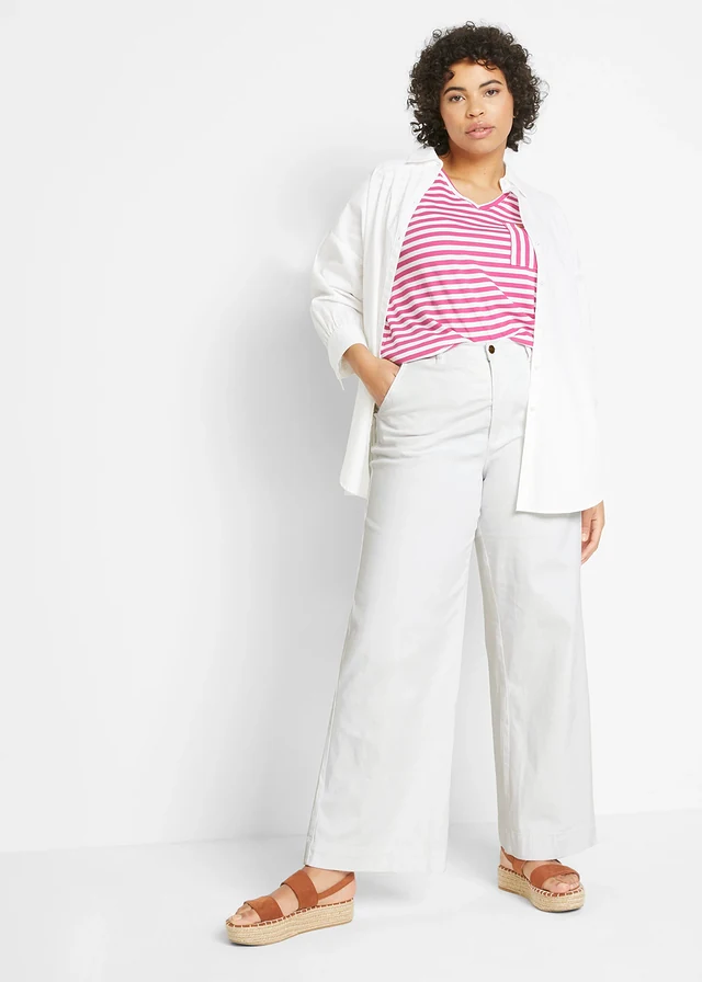 Stretch jeans, wide fit, Kleur: wit twill