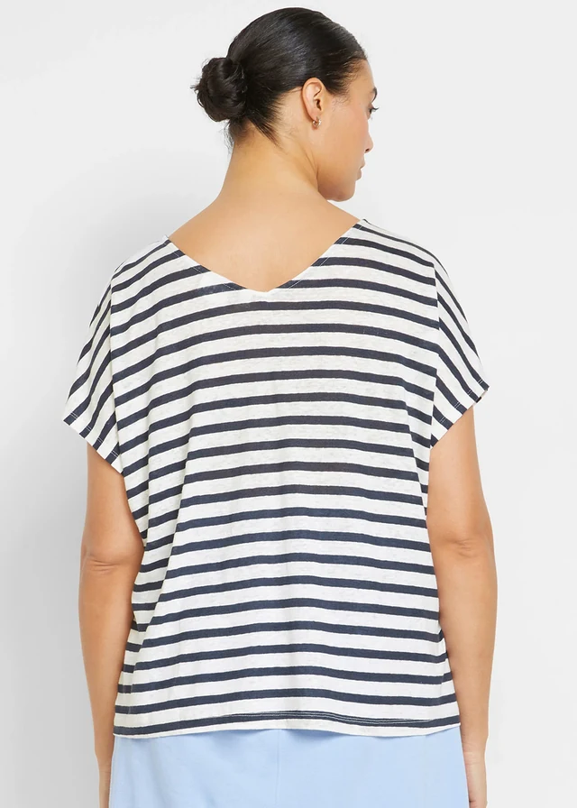Linnen shirt met vleermuismouwen, Kleur: donkerblauw/wit gestreept
