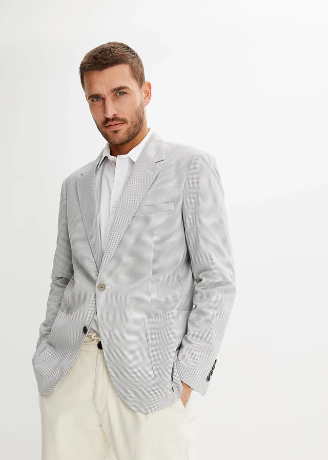 Seersucker colbert, regular fit, Kleur: wolwit-lichtgrijs gemêleerd