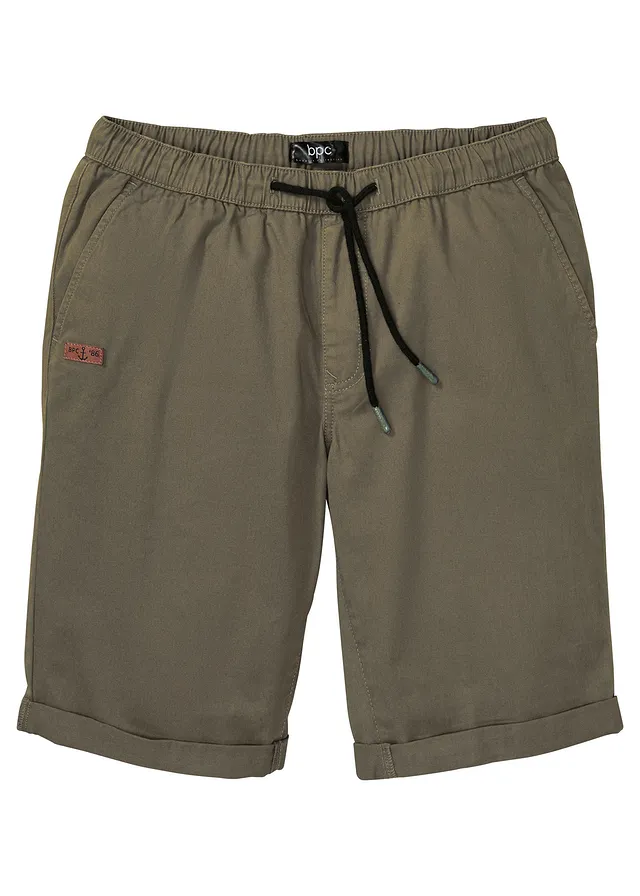 Bermuda 100% coton à taille élastiquée, regular, Couleur: olive