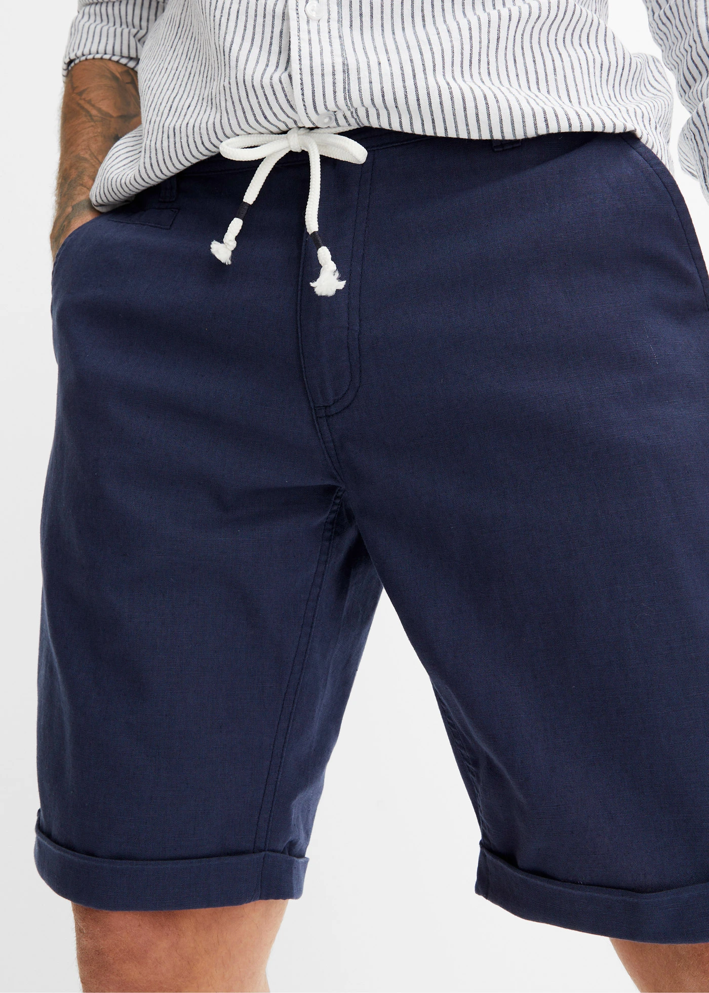 Bermude din mix lejer cu in, Regular Fit • bleumarin • magazin bonprix