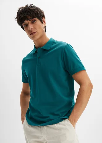 Piqué poloshirt van biologisch katoen, Kleur: petrol
