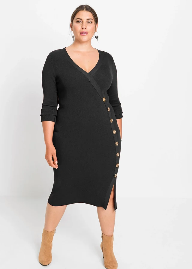 Robe en maille de viscose mélangée, Couleur: noir