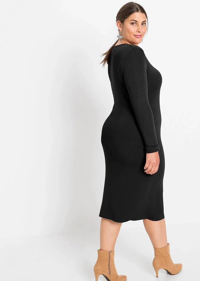Gebreide jurk van een viscosemix, Kleur: zwart