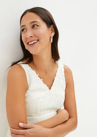 Sukienka ślubna ciążowa z koronki, satyny i żorżety • biel wełny • sklep bonprix