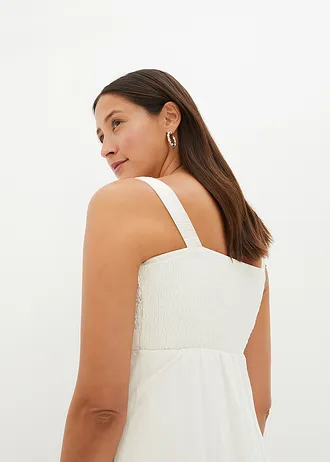 Sukienka ślubna ciążowa z koronki, satyny i żorżety • biel wełny • sklep bonprix