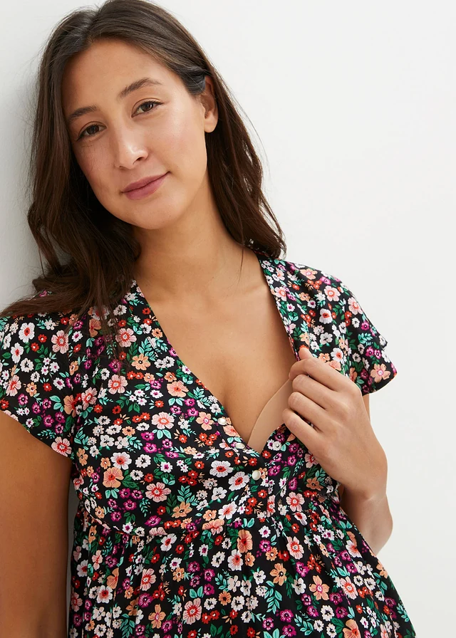 Blouse de grossesse et d’allaitement en viscose fluide • noir floral • product-page.page-title-suffix