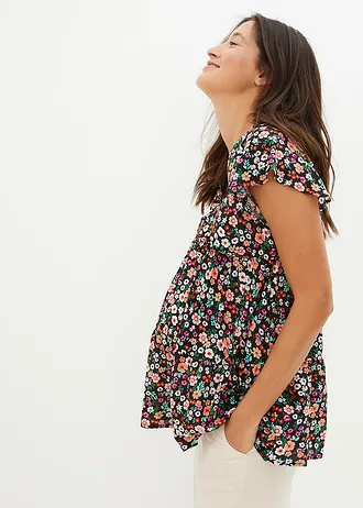Blouse de grossesse et d’allaitement en viscose fluide • noir floral • Boutique bonprix