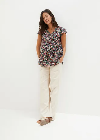 2-in-1 zwangerschaps- en borstvoedingsblouse van soepele viscose • zwart gebloemd • bonprix online shop