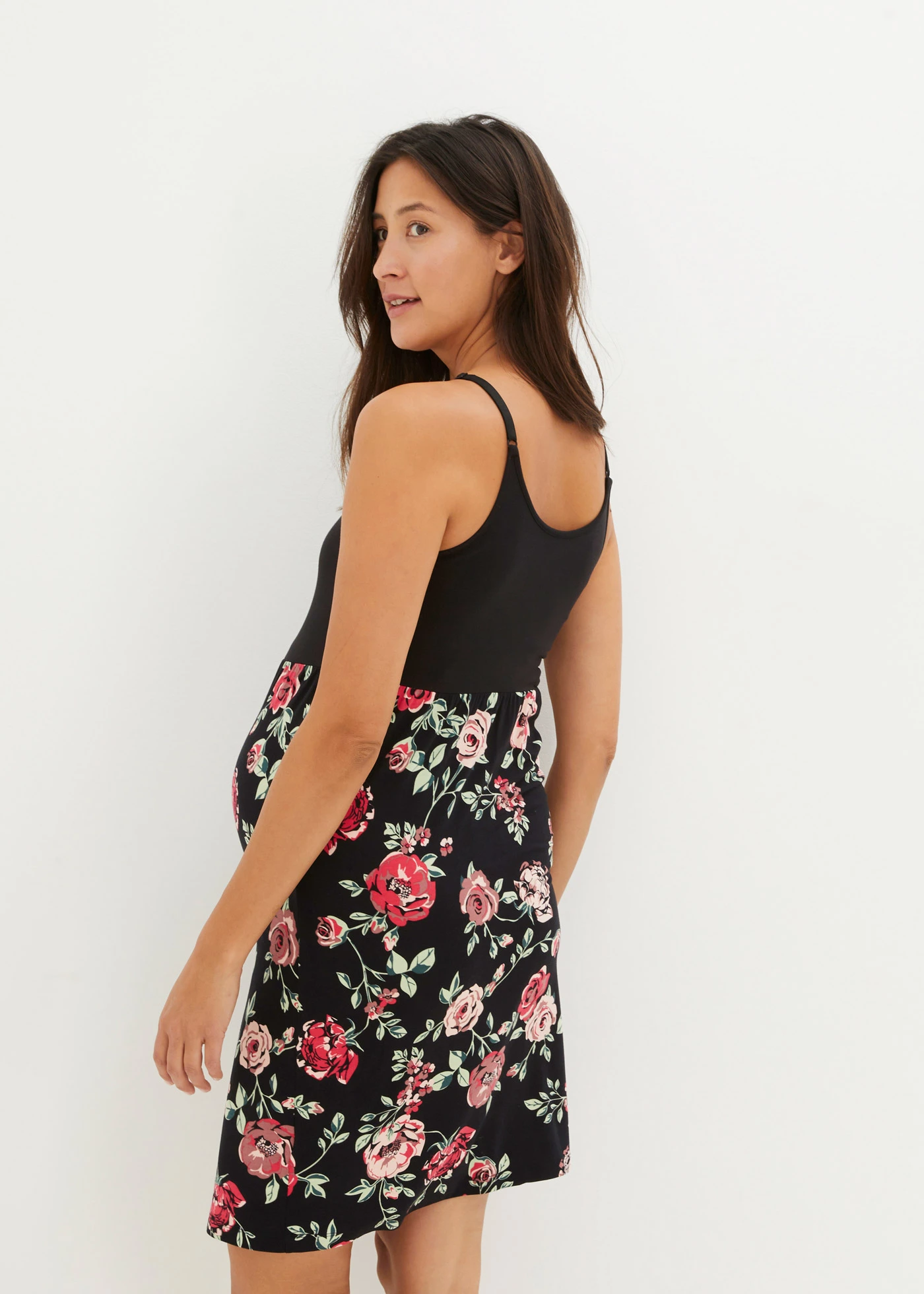 Těhotenské a kojicí šaty 2 v 1, z viskózy • černá s květy • bonprix obchod