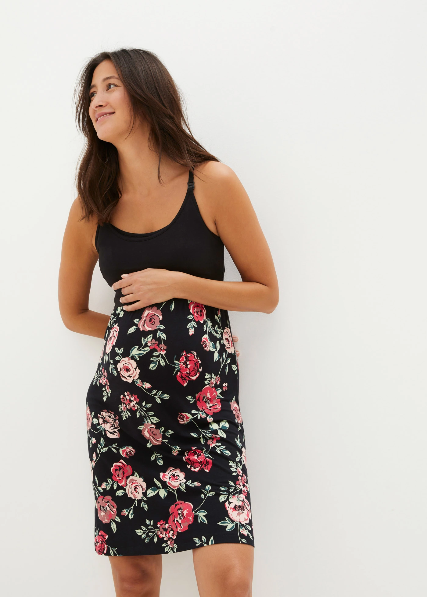 Těhotenské a kojicí šaty 2 v 1, z viskózy • černá s květy • bonprix obchod