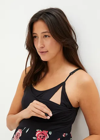 Těhotenské a kojicí šaty 2 v 1, z viskózy • černá s květy • bonprix obchod