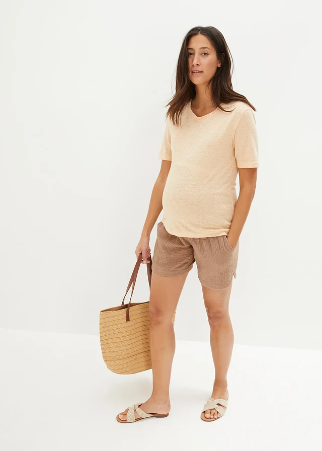 Short de grossesse en gaze 100% coton • gris brun • product-page.page-title-suffix