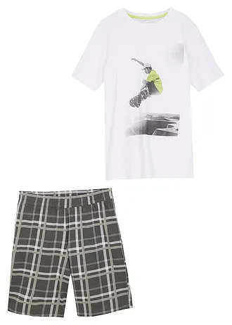 Tričko a krátké kalhoty, pro chlapce (2dílná souprava), z organické bavlny • bílá+stříbrnošedá • bonprix obchod