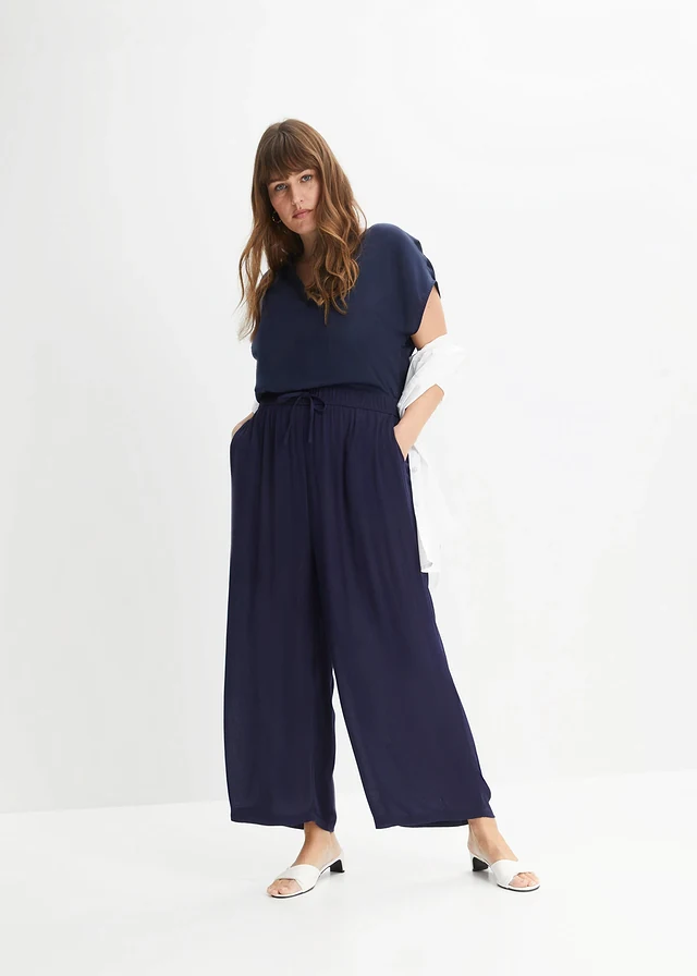 Satijnen tuniek met korte mouwen en oversized schouders, Kleur: donkerblauw
