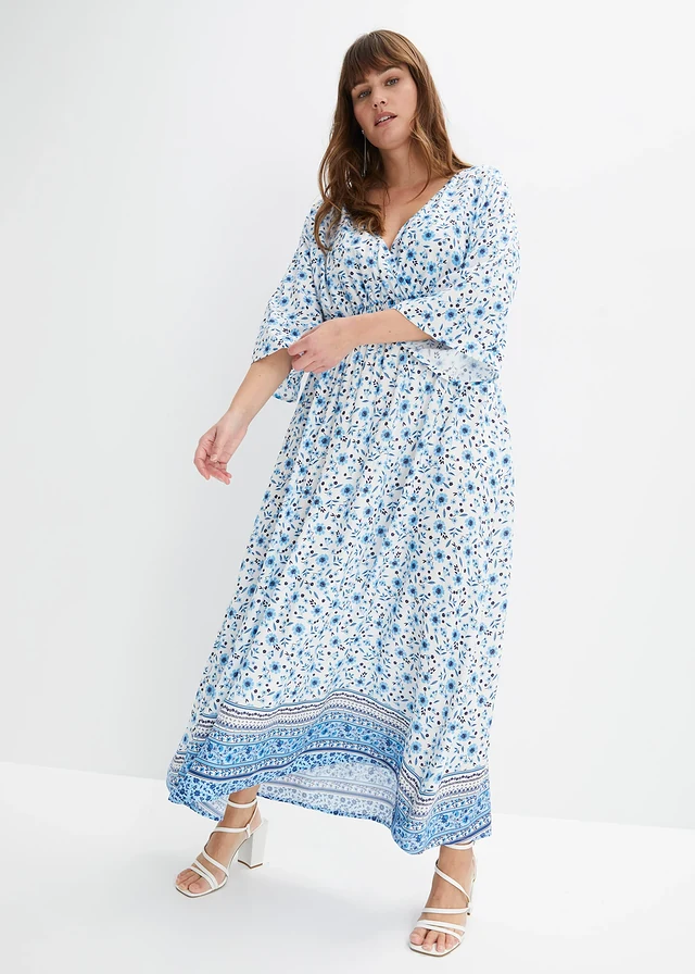 Robe longue 100% viscose, Couleur: bleu floral