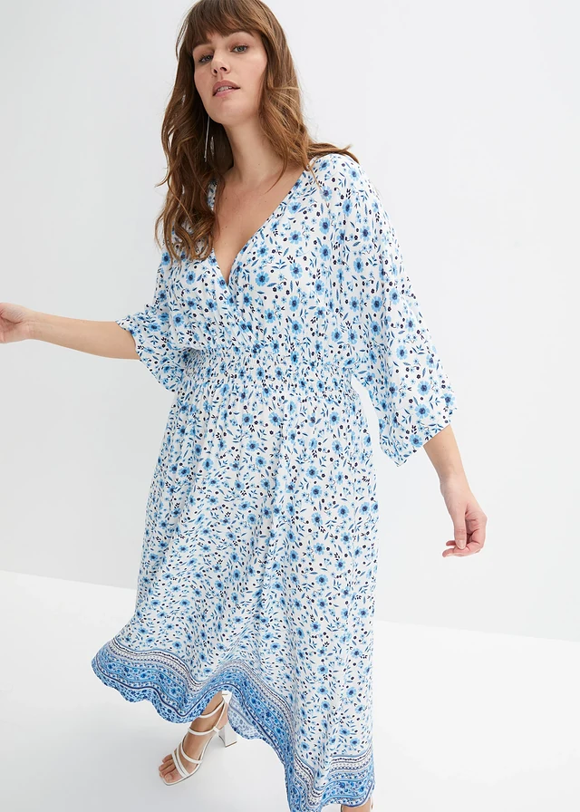 Robe longue 100% viscose, Couleur: bleu floral