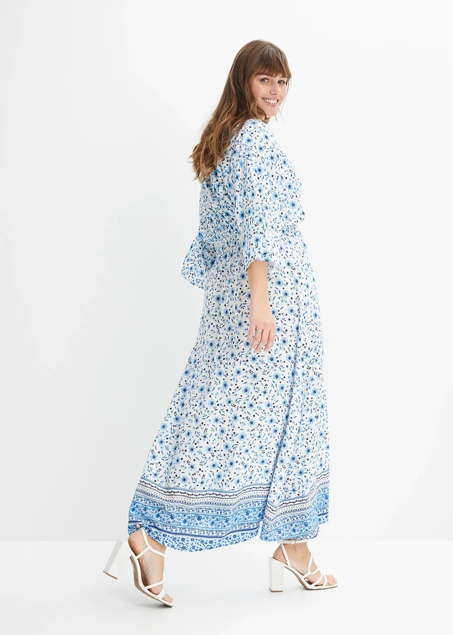 Robe longue 100% viscose, Couleur: bleu floral
