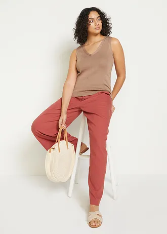 Lange palazzo broek met linnen, Kleur: marsala