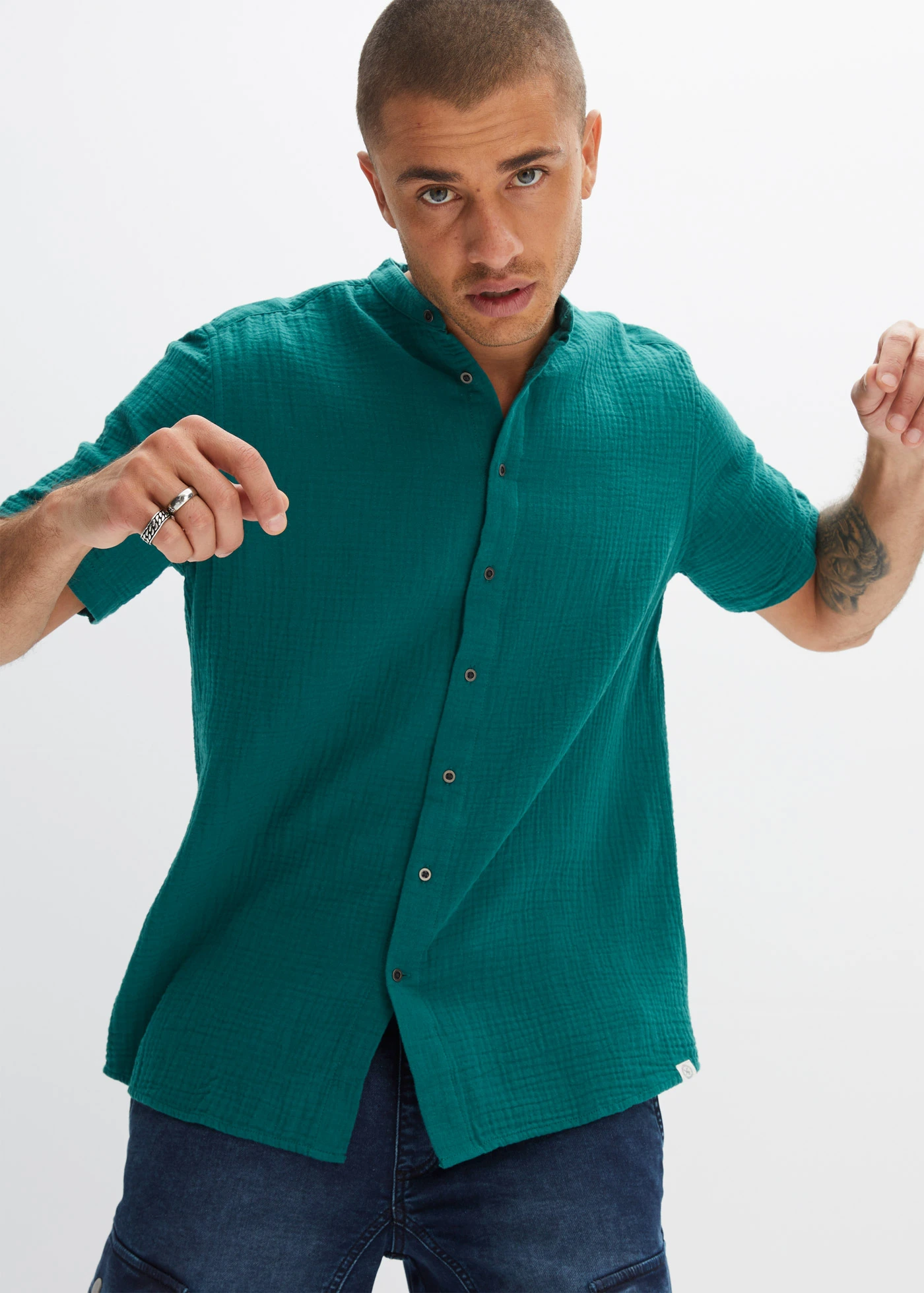 Košile z mušelínu, krátký rukáv • petrolejová • bonprix obchod