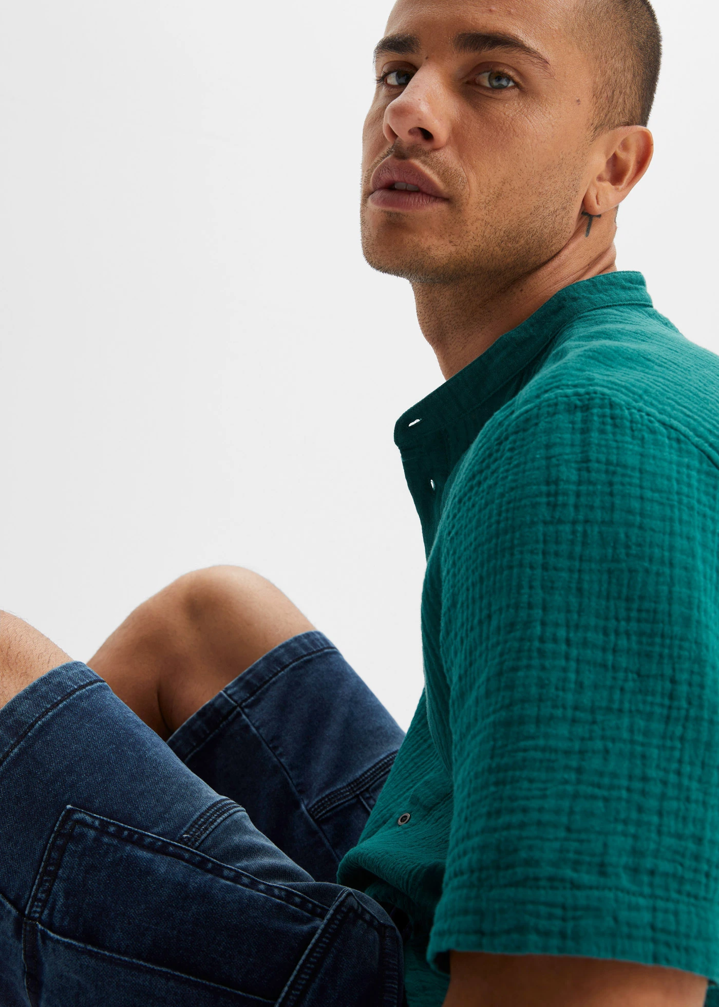 Košile z mušelínu, krátký rukáv • petrolejová • bonprix obchod