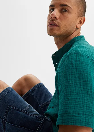 Košile z mušelínu, krátký rukáv • petrolejová • bonprix obchod