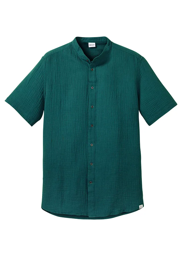 Overhemd met korte mouwen van mousseline, Kleur: petrol