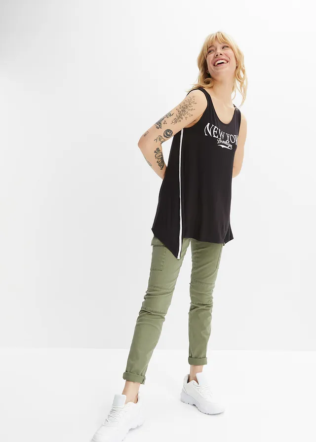 Débardeur long en viscose douce noir/blanc