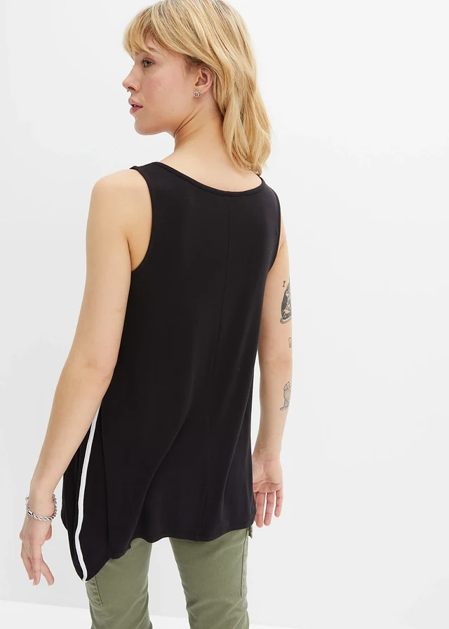 Longtop van zachte viscose, Kleur: zwart/wit