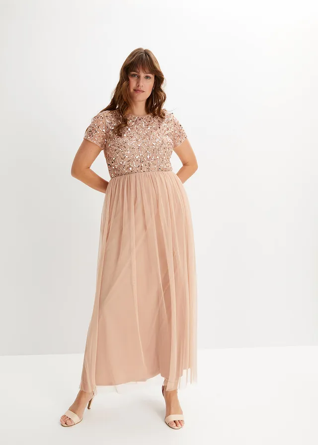 Robe longue brodée de sequins, Couleur: rose