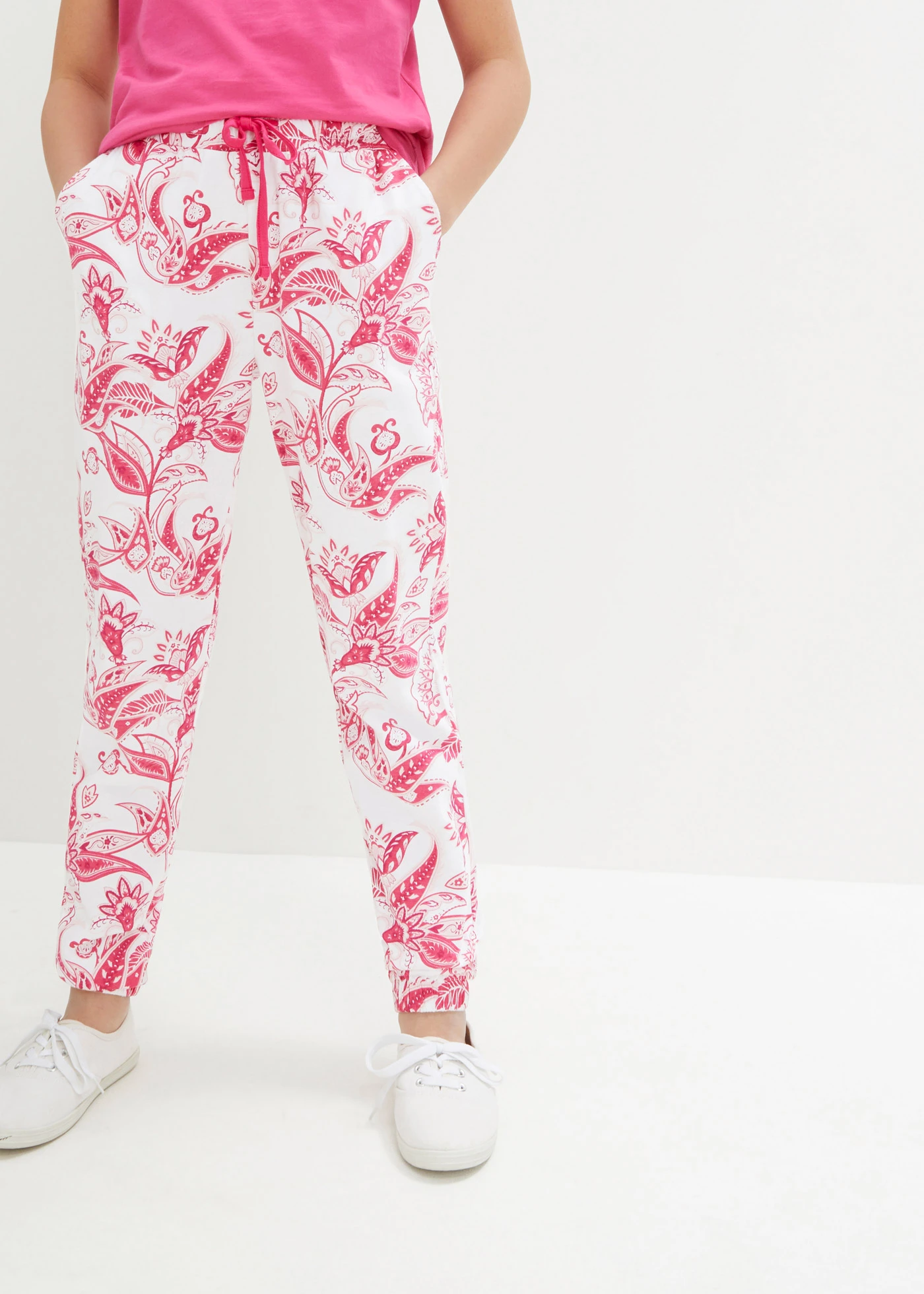 Žerzejové kalhoty z čisté bavlny • pinklady-bílá • bonprix obchod