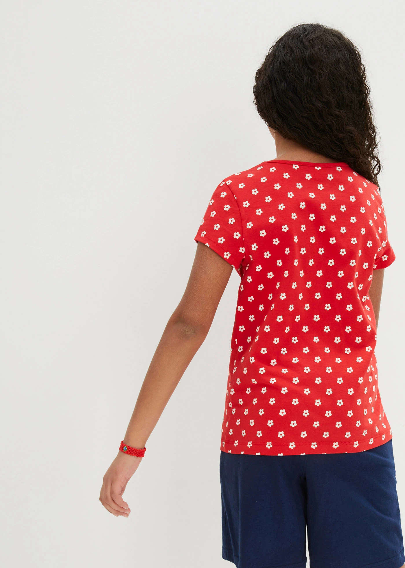 Tričko z čisté organické bavlny (2 ks v balení) • jahodová + bílá s květy • bonprix obchod