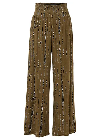 Pantalon palazzo en viscose fluide • kaki-noir imprimé • Boutique bonprix