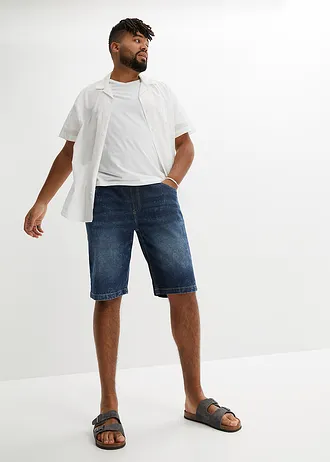 Lehké džínové bermudy bez zapínání, s pružným pasem, Slim Fit, barva: tmavě modrý denim