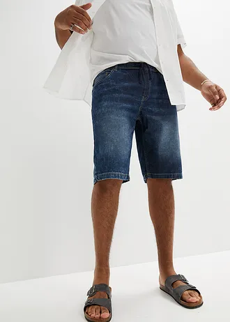 Lehké džínové bermudy bez zapínání, s pružným pasem, Slim Fit, barva: tmavě modrý denim
