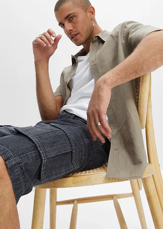 Dlouhé džínové cargo bermudy, Relaxed Fit • černý denim • bonprix obchod