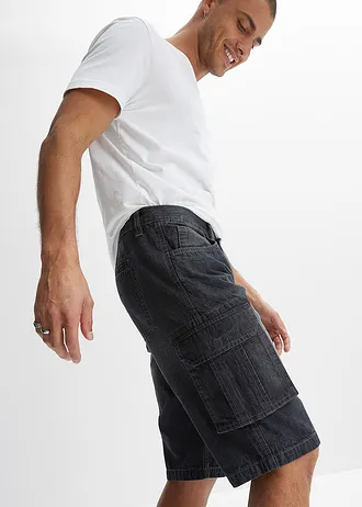 Dlouhé džínové cargo bermudy, Relaxed Fit • černý denim • bonprix obchod