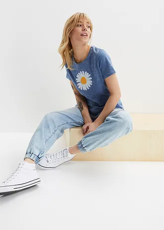 T-shirt van biologisch katoen, Kleur: jeansblauw