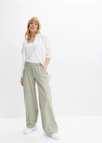 Pantalon palazzo en lin mélangé • gris vert • Boutique bonprix