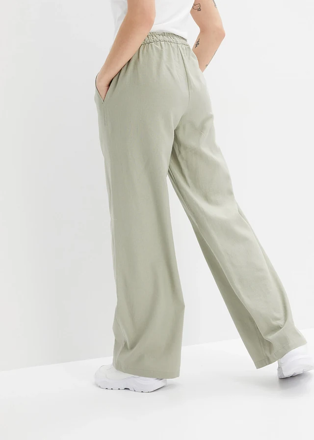 Pantalon palazzo en lin mélangé, Couleur: gris vert