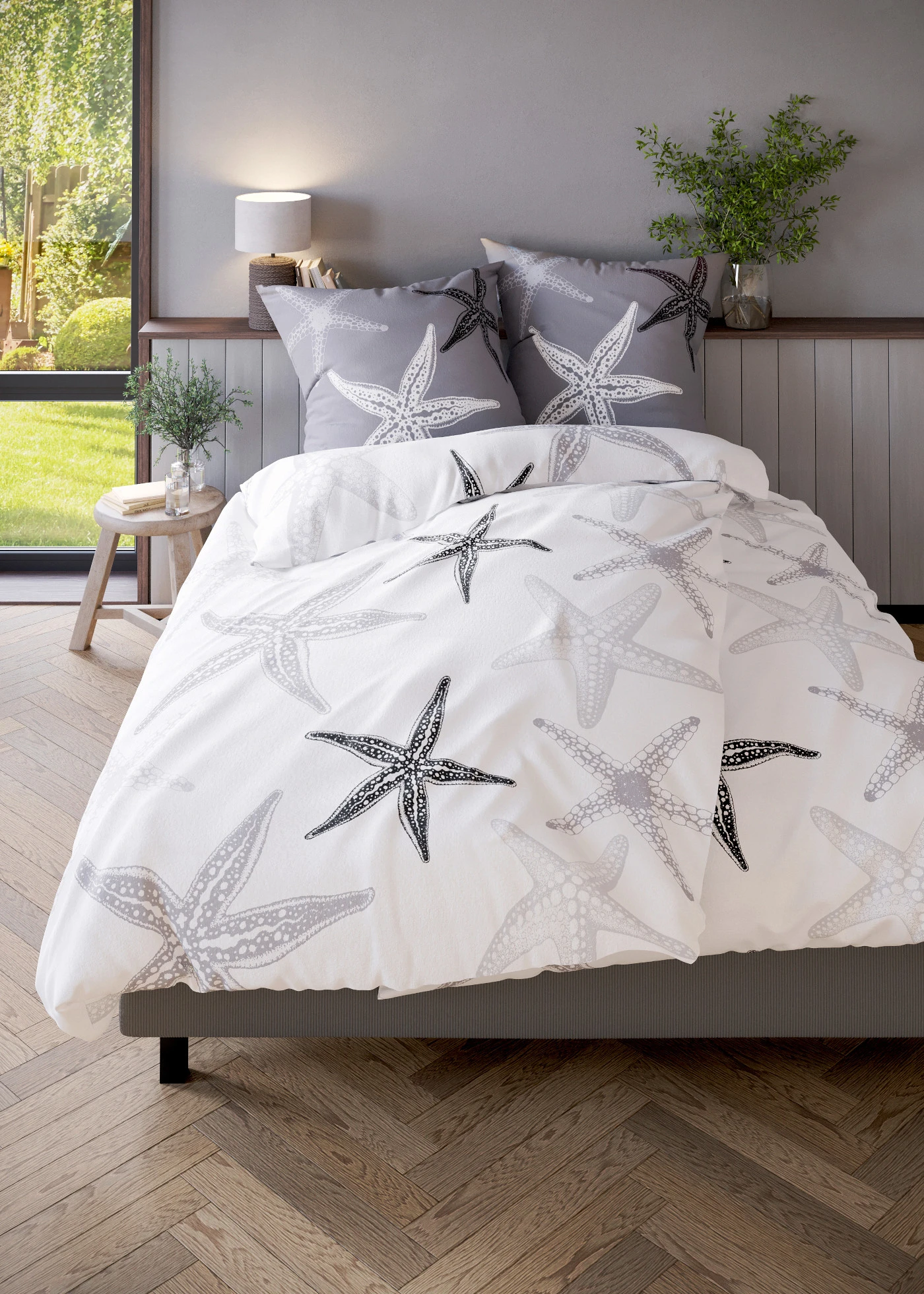 Dekbedovertrek in een katoenmix • wit-grijs • bonprix online shop