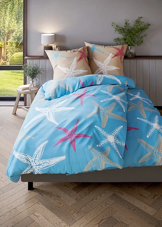 Lenjerie de pat din material cu bumbac • turcoaz-bej-nisip • magazin bonprix