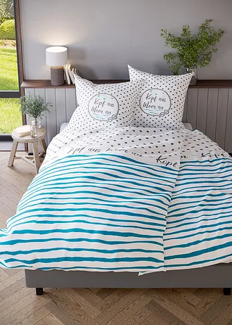 Linon dekbedovertrek, Kleur: wit-blauw