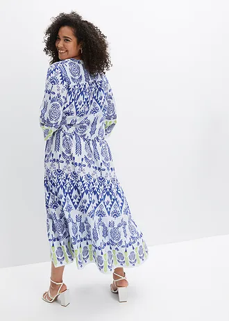 Maxi jurk van soepele viscose, Kleur: wit/blauw/groen met print