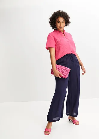 Wijde broek van soepele viscose, Kleur: donkerblauw